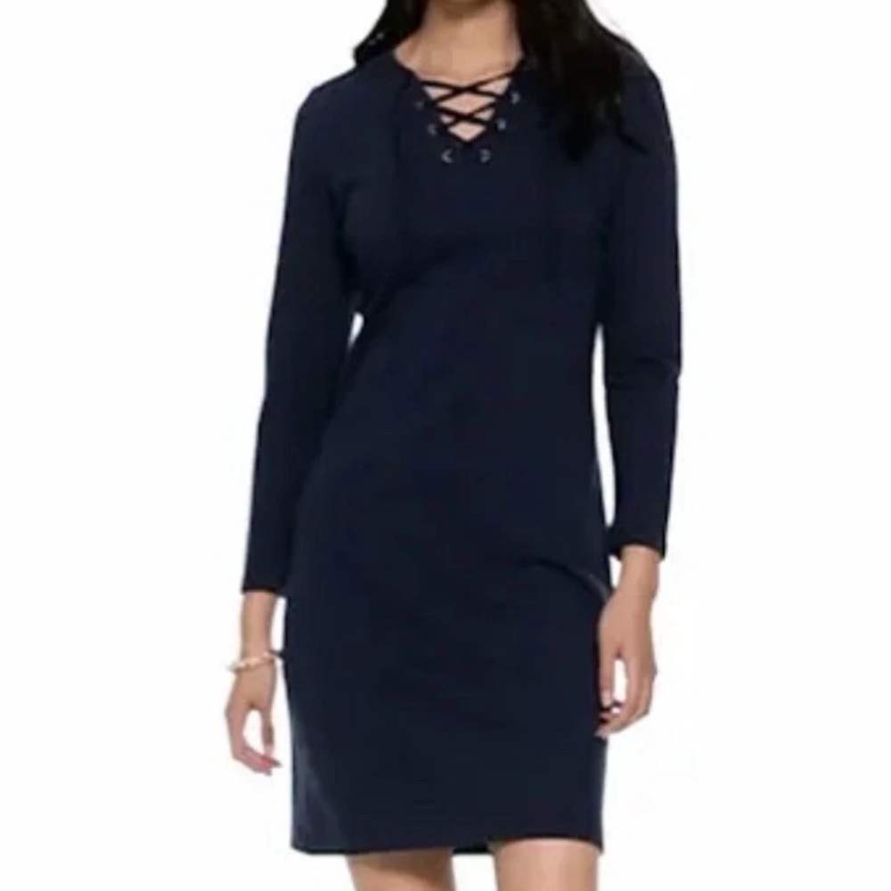 Old Navy Lace Up Yoke Knit Shift Dress Navy Blue Size XS